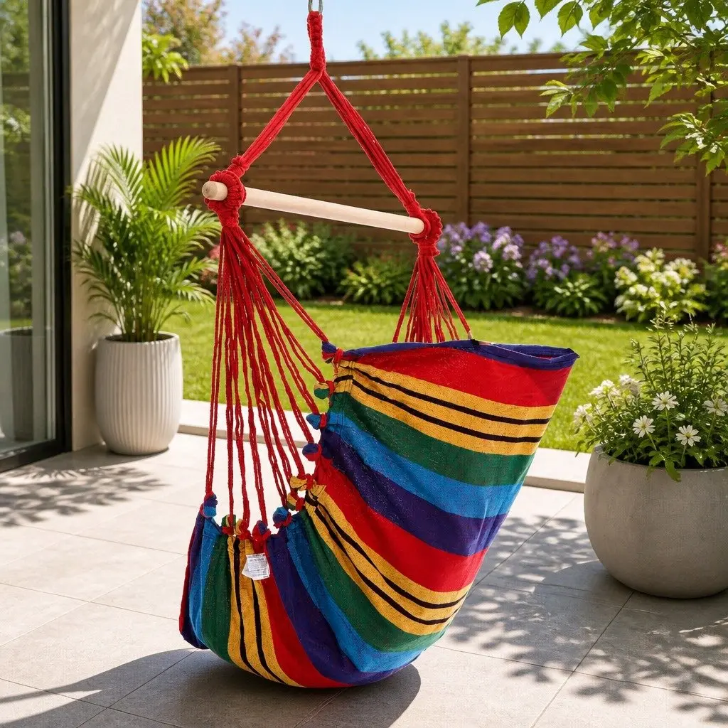 Hammock Chair Multi-colour 100cm Outdoor Relaxation with Cushion for Camping and Backyard