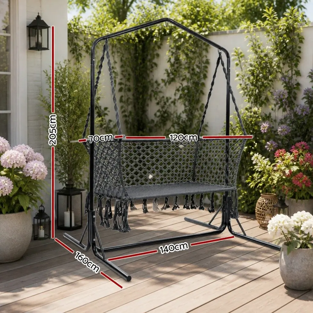 Hammock Chair Macrame 2 Seater Outdoor Garden Relaxation Lounger with Stand
