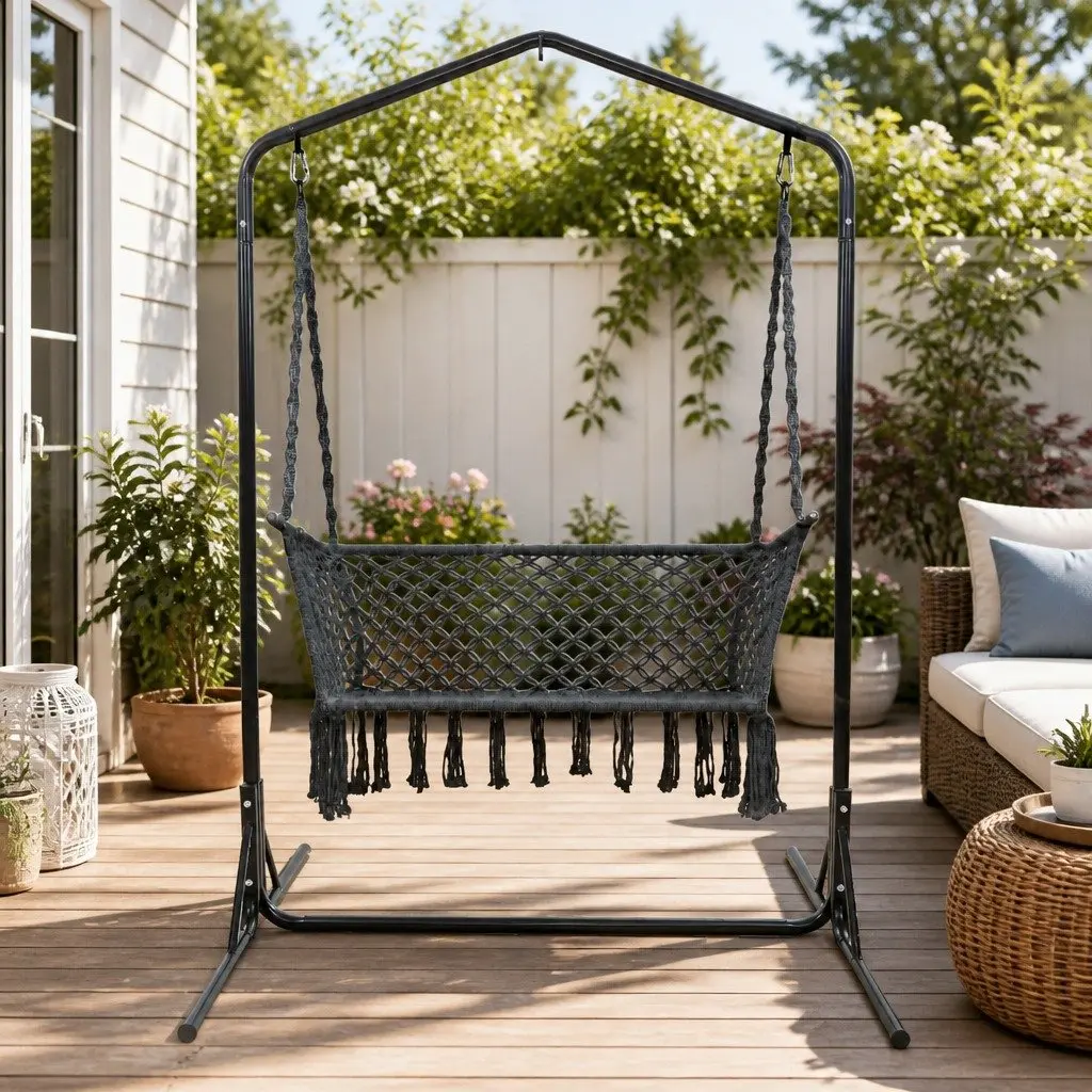 Hammock Chair Macrame 2 Seater Outdoor Garden Relaxation Lounger with Stand
