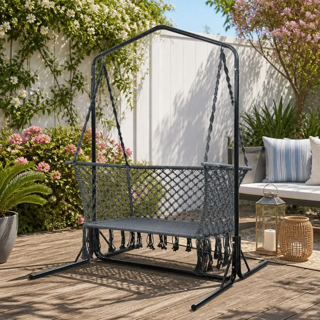 Hammock Chair Macrame 2 Seater Outdoor Garden Relaxation Lounger with Stand