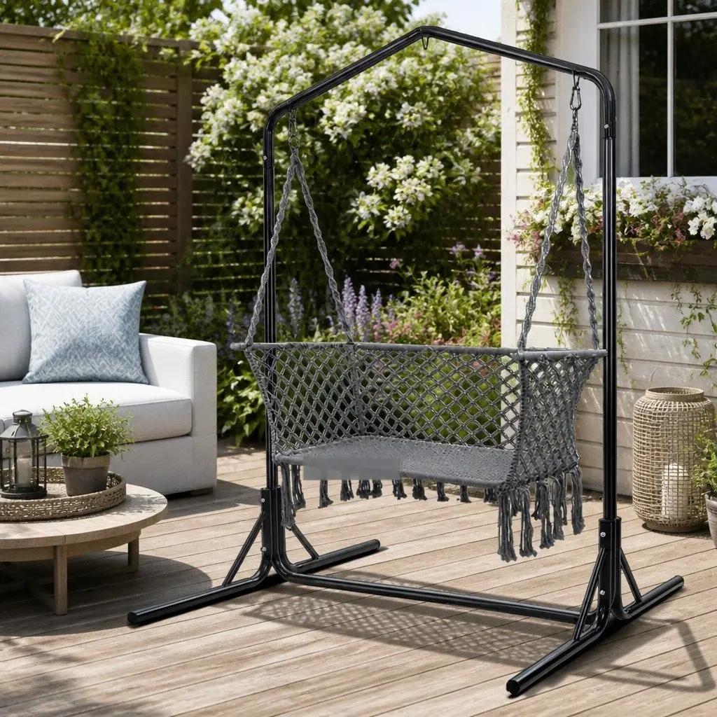 Hammock Chair Macrame 2 Seater Outdoor Garden Relaxation Lounger with Stand