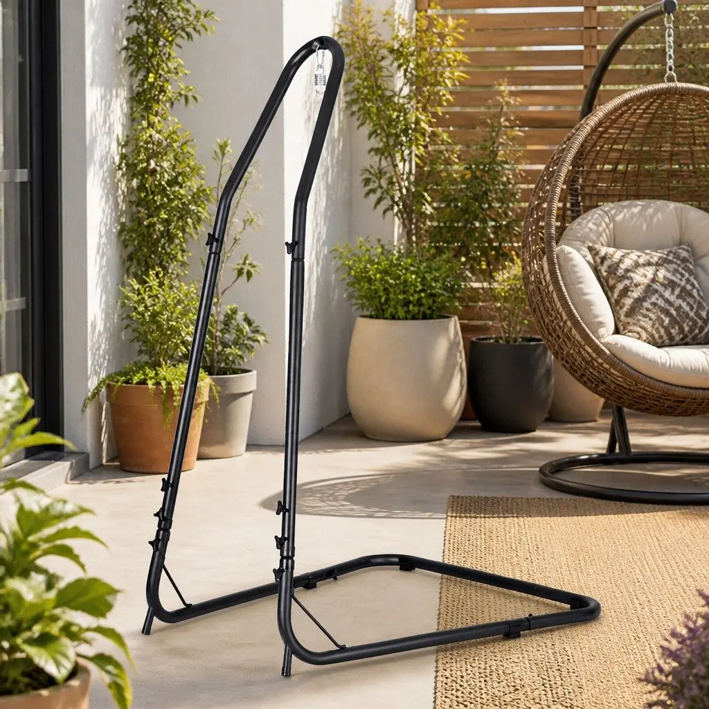 Hammock Chair Stand Black Adjustable Heavy Duty Steel A-Frame Indoor Outdoor