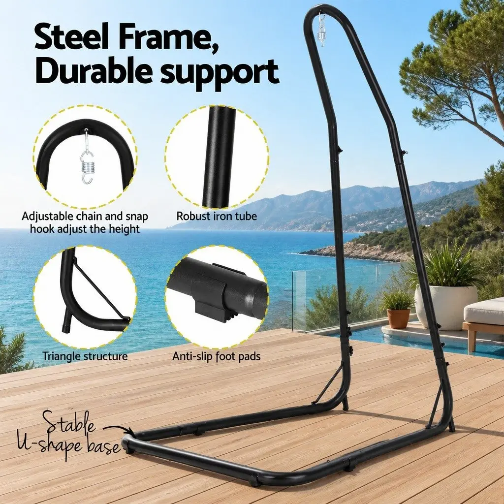 Hammock Chair Stand Black Adjustable Heavy Duty Steel A-Frame Indoor Outdoor