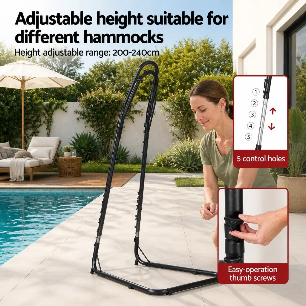 Hammock Chair Stand Black Adjustable Heavy Duty Steel A-Frame Indoor Outdoor