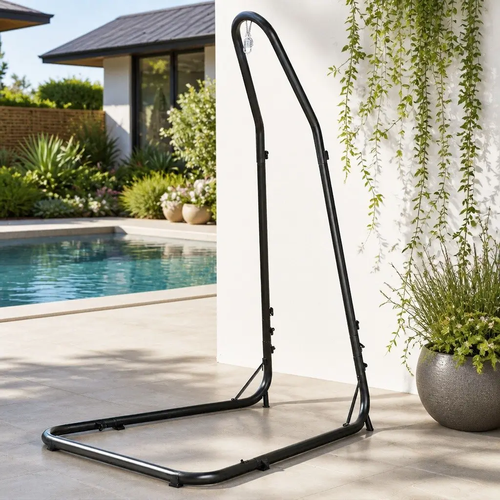 Hammock Chair Stand Black Adjustable Heavy Duty Steel A-Frame Indoor Outdoor