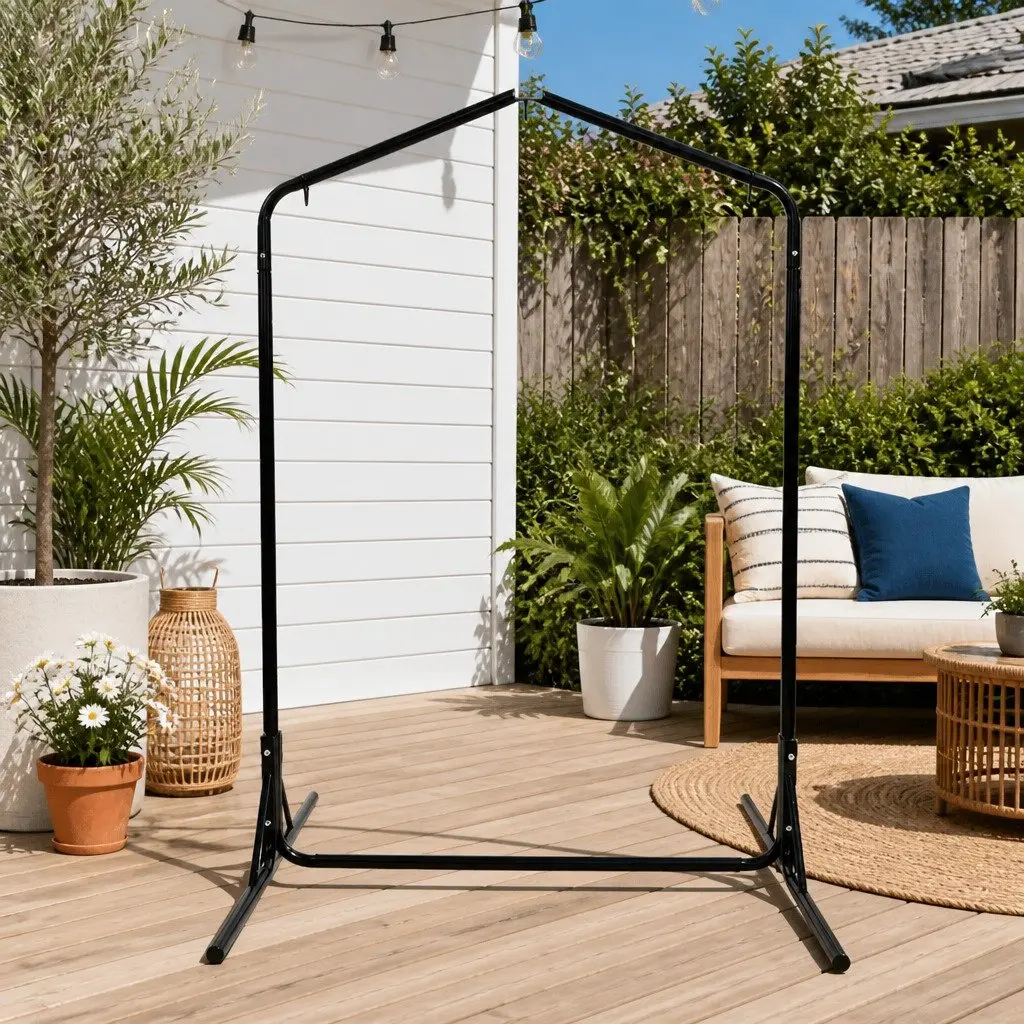 Hammock Chair Stand Black Heavy Duty Steel Frame Adjustable Height 360° Rotation