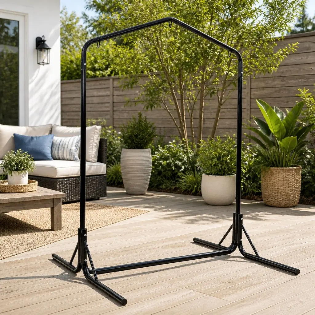Hammock Chair Stand Black Heavy Duty Steel Frame Adjustable Height 360° Rotation