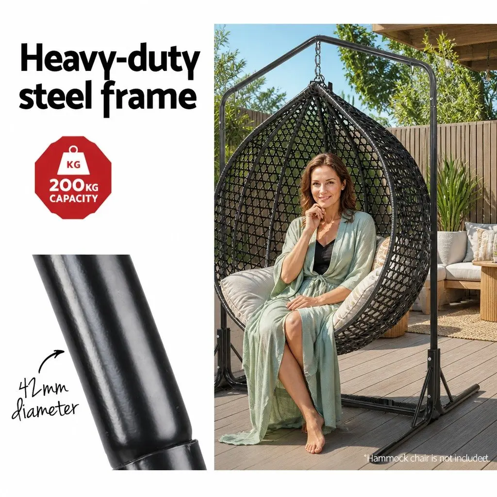 Hammock Chair Stand Black Heavy Duty Steel Frame Adjustable Height 360° Rotation