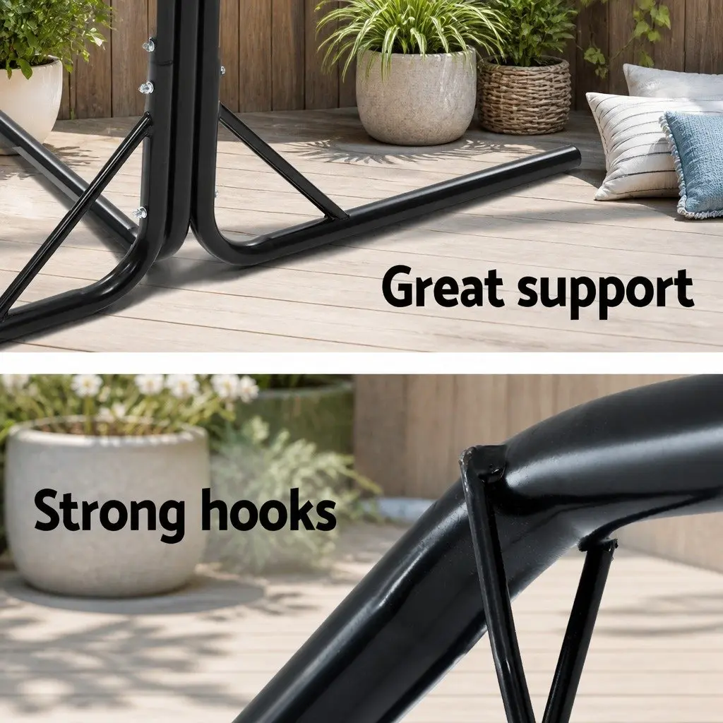 Hammock Chair Stand Black Heavy Duty Steel Frame Adjustable Height 360° Rotation