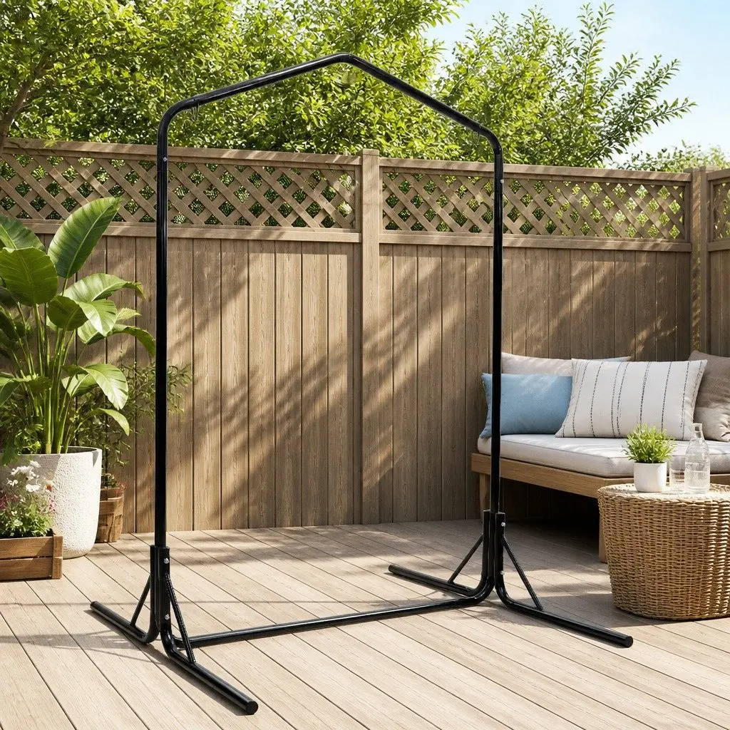 Hammock Chair Stand Black Heavy Duty Steel Frame Adjustable Height 360° Rotation