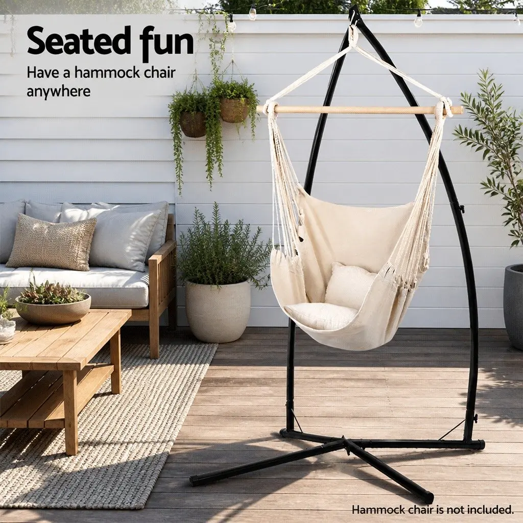 Hammock Chair Stand Black A-Frame Steel Heavy Duty Indoor Outdoor Furniture