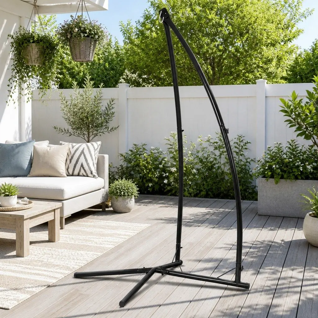 Hammock Chair Stand Black A-Frame Steel Heavy Duty Indoor Outdoor Furniture