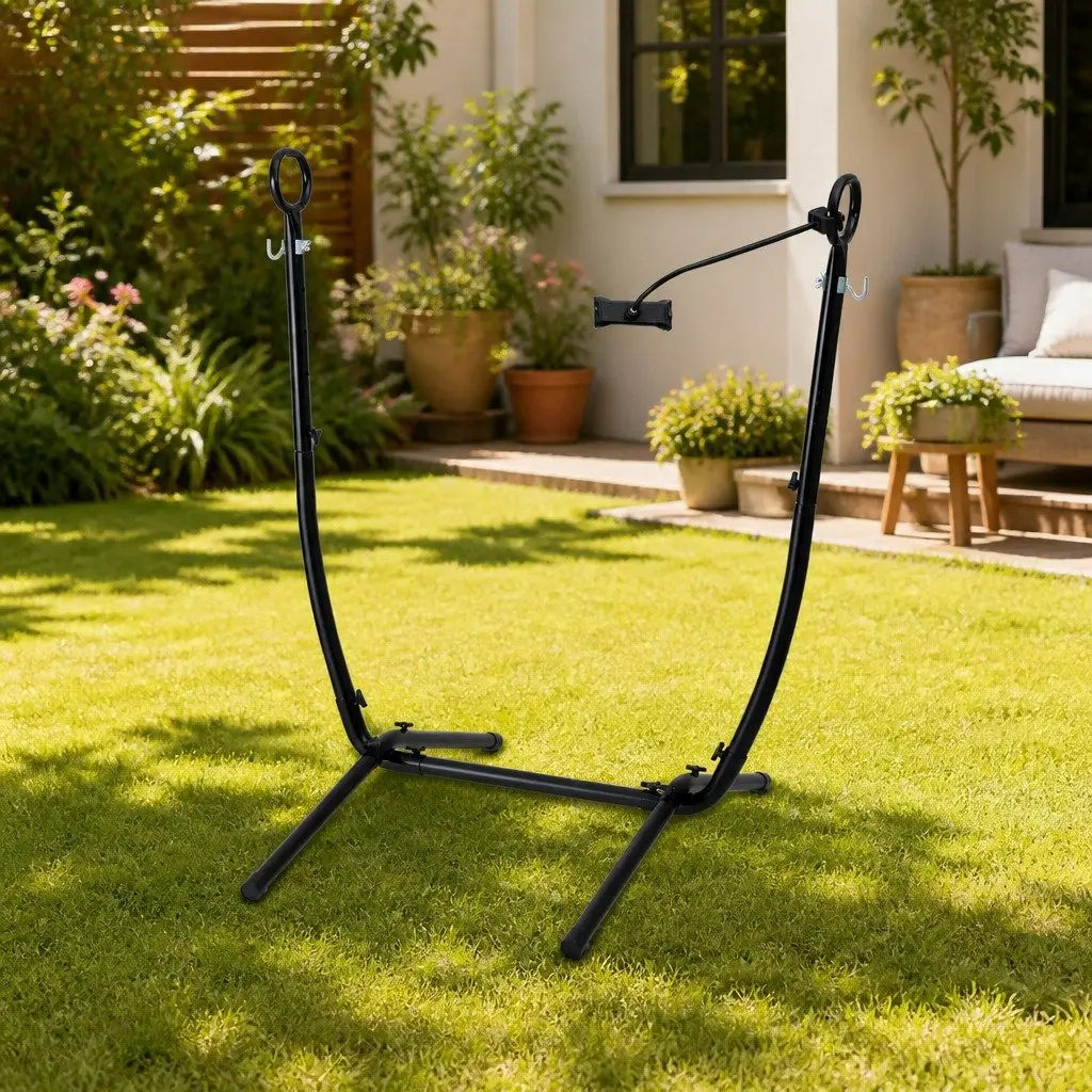 Hammock Chair Stand Iron Frame with Phone Holder Black Outdoor Indoor