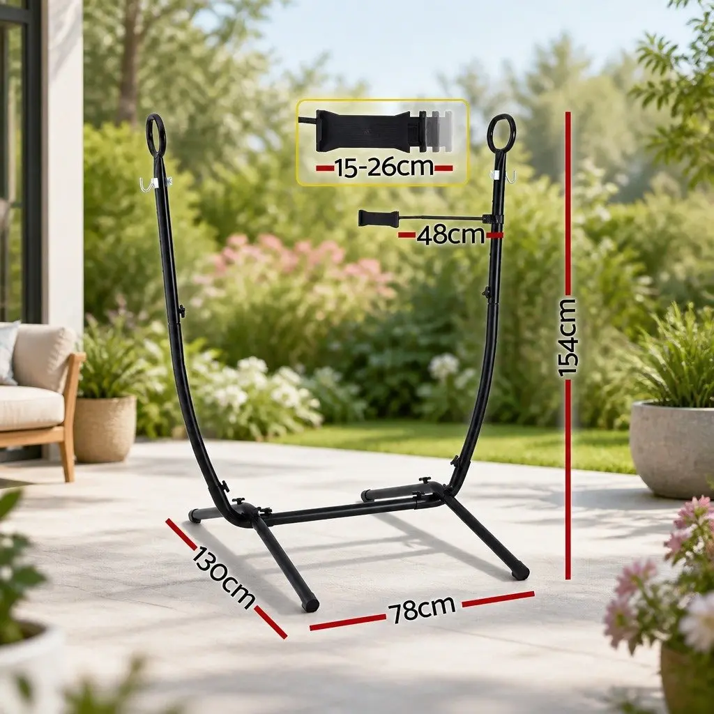 Hammock Chair Stand Iron Frame with Phone Holder Black Outdoor Indoor