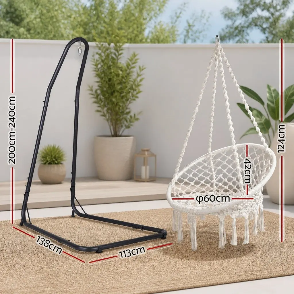 Hammock Hanging Chair Cream with Steel Stand Indoor Outdoor Relaxation Swing