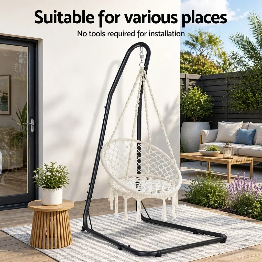 Hammock Hanging Chair Cream with Steel Stand Indoor Outdoor Relaxation Swing