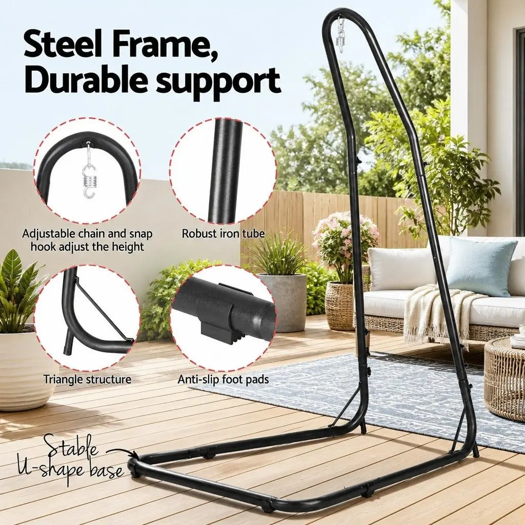 Hammock Hanging Chair Cream with Steel Stand Indoor Outdoor Relaxation Swing