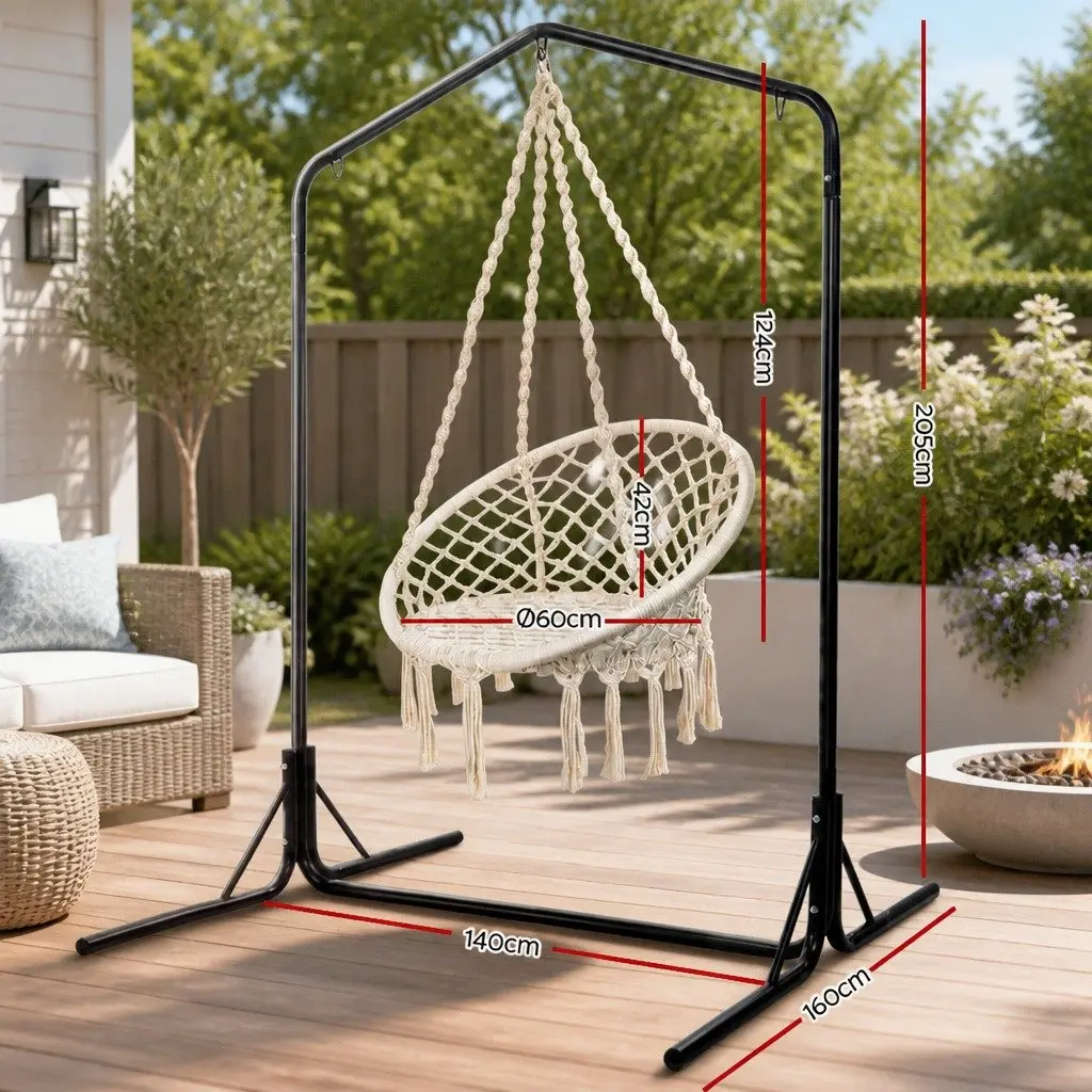 Hammock Chair Cream 124CM with Stand Cotton Swing Relax Hanging 360° Rotation