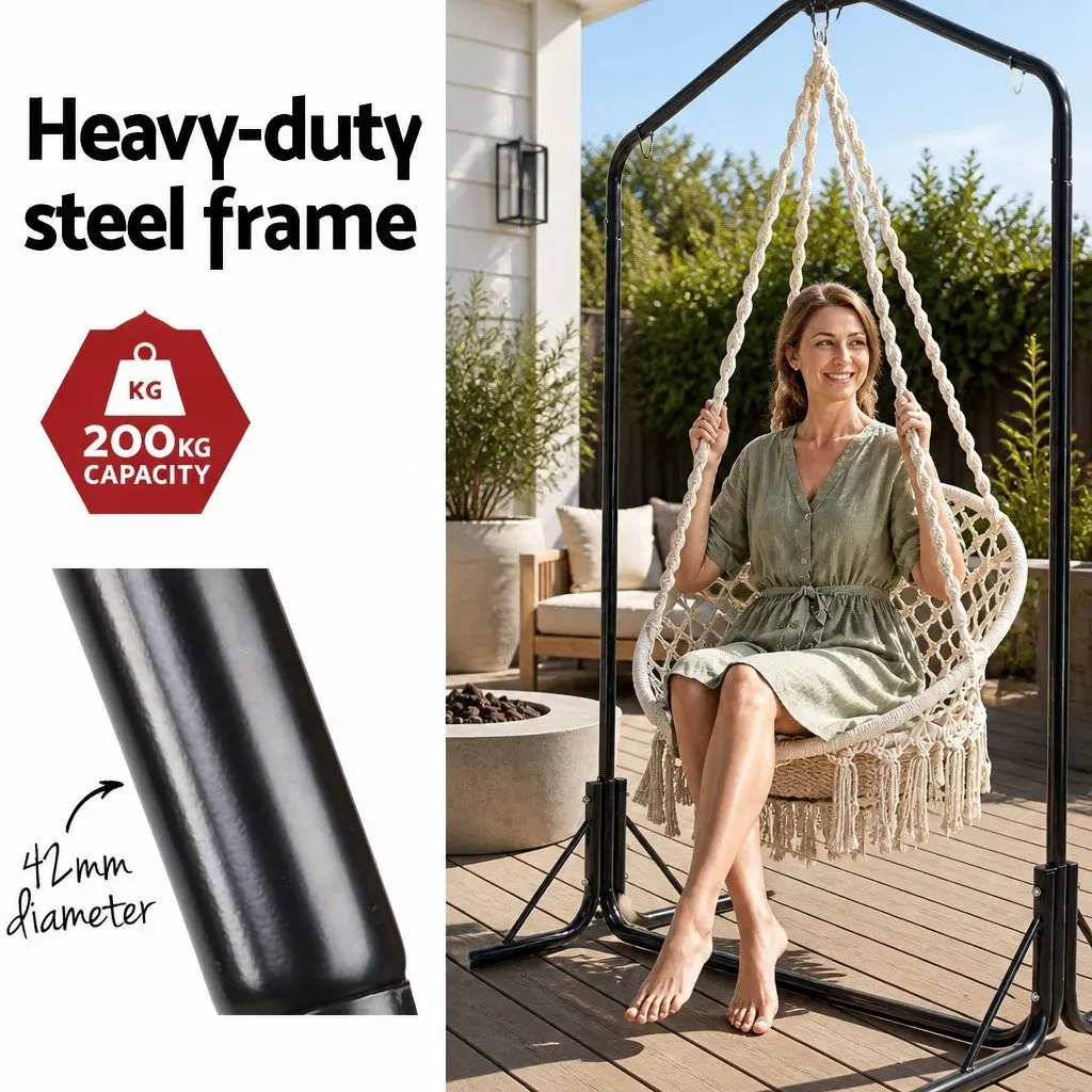 Hammock Chair Cream 124CM with Stand Cotton Swing Relax Hanging 360° Rotation