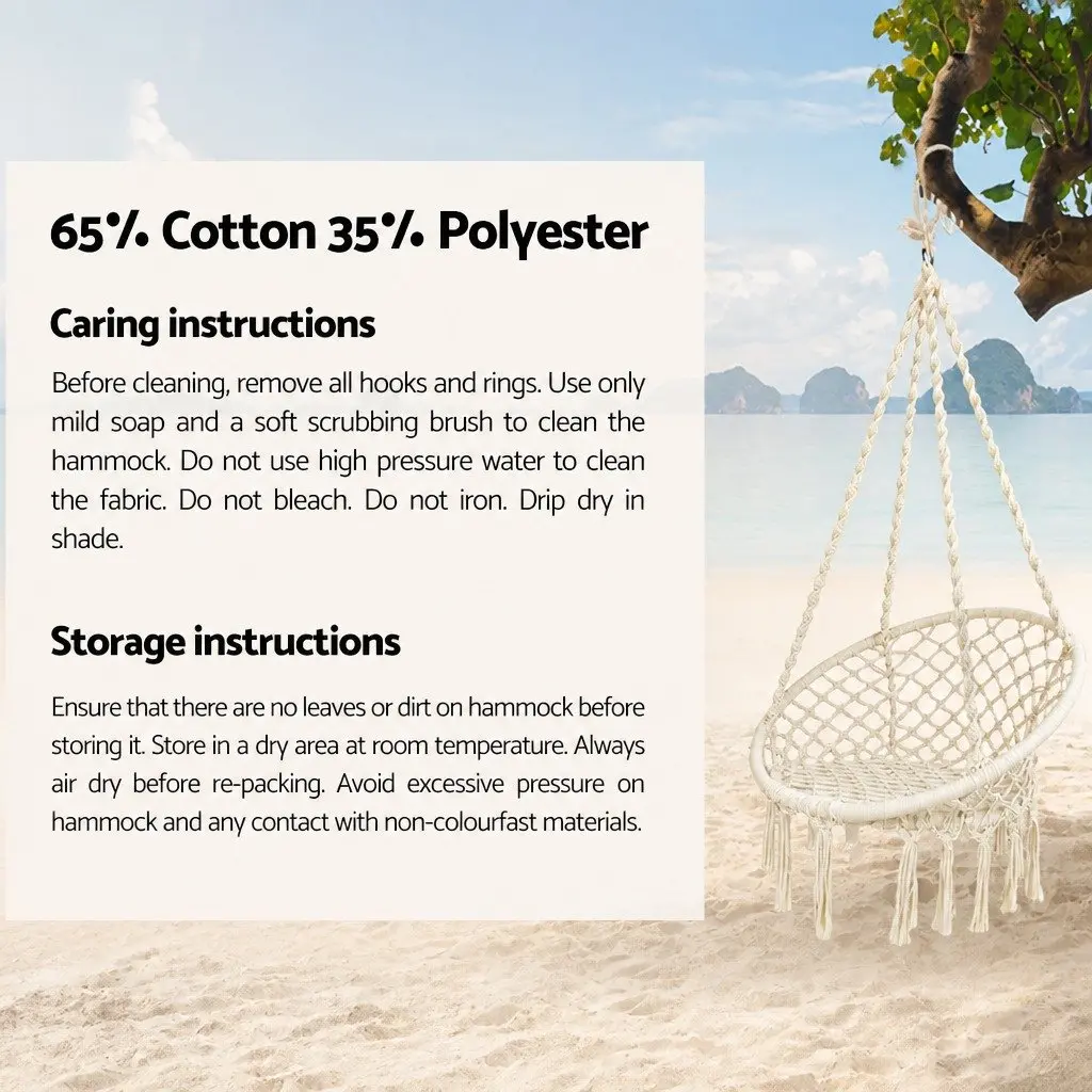 Hammock Chair Cream 124CM with Stand Cotton Swing Relax Hanging 360° Rotation