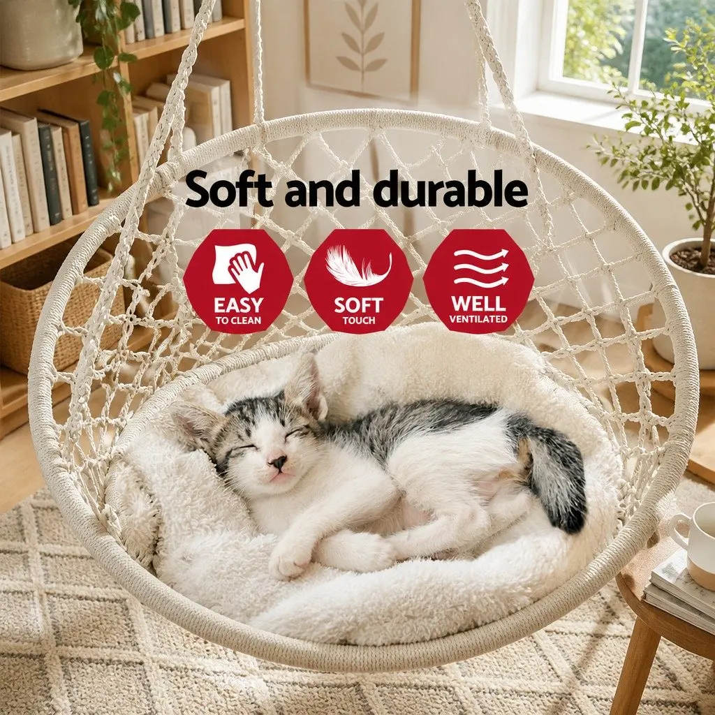 Hammock Chair Cream Indoor Outdoor Hanging Macrame Cotton Relaxation Swing