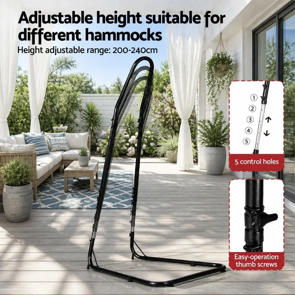 Hammock Hanging Chair Grey with Steel Stand Adjustable Height Indoor Outdoor Relaxation