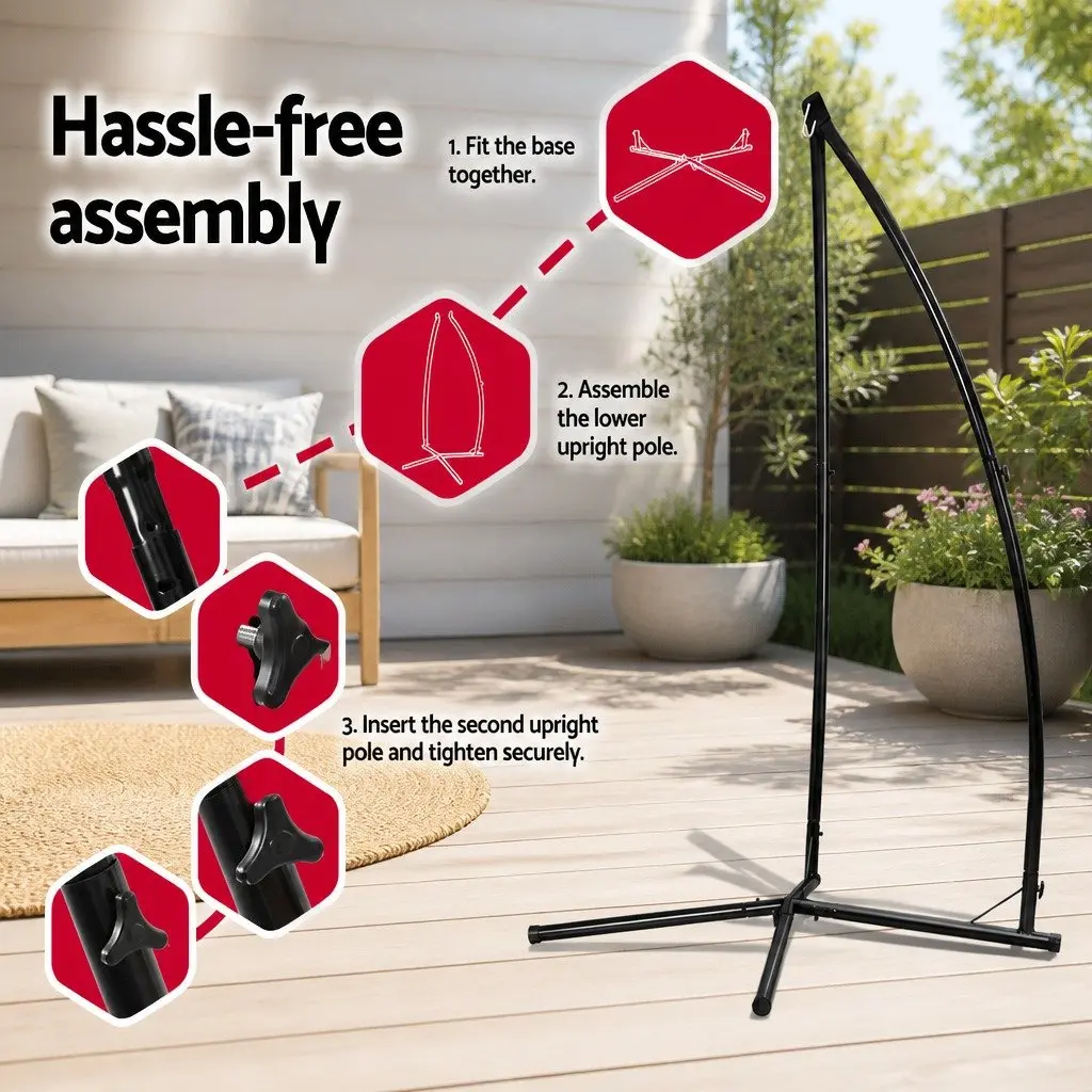 Hammock Chair with Steel Stand Macrame Outdoor Swinging Relaxation Furniture