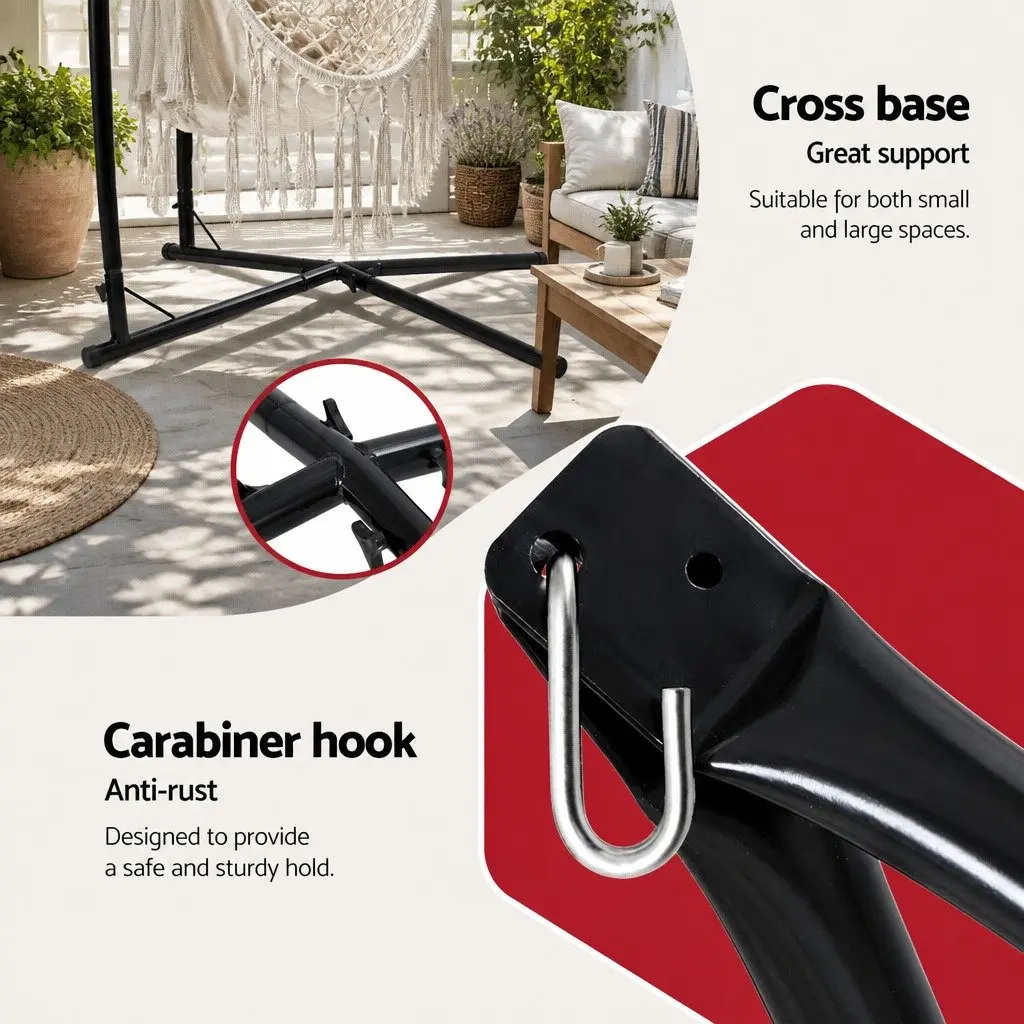 Hammock Chair with Steel Stand Outdoor Indoor Hanging Cream Tassel Furniture