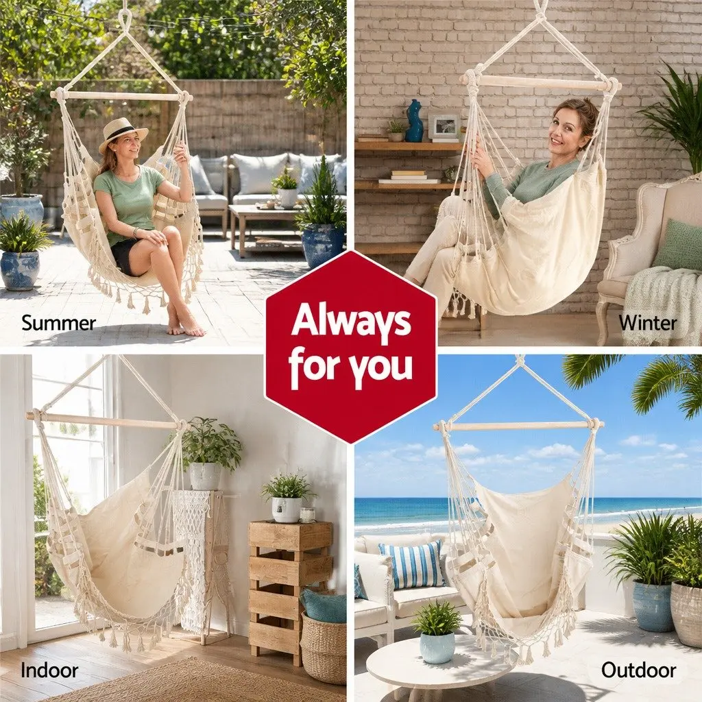 Hanging Hammock Chair Outdoor Swing Relaxation Seat Cream Patio Garden Furniture