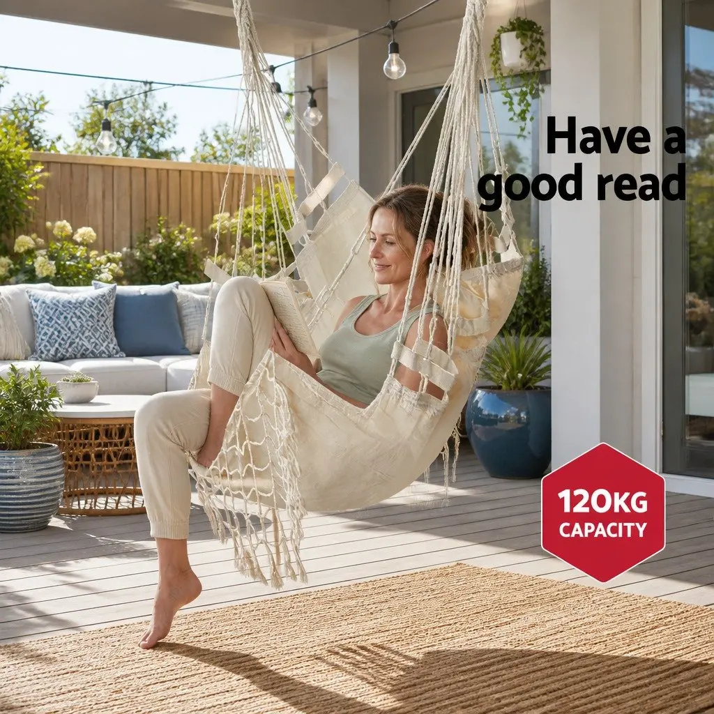 Hanging Hammock Chair Outdoor Swing Relaxation Seat Cream Patio Garden Furniture