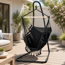 Hammock Hanging Chair with Steel Stand Indoor Outdoor Relaxation Furniture