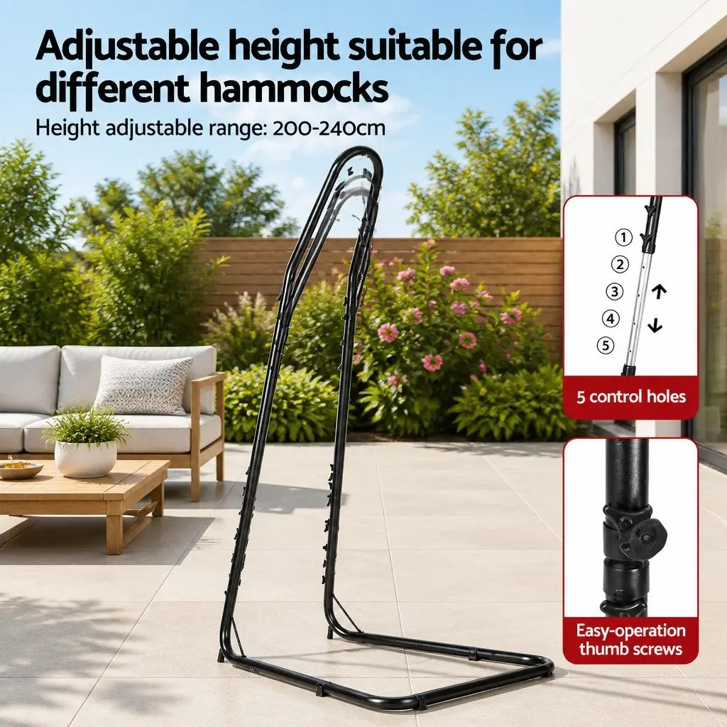 Hammock Chair Grey with Steel Stand Indoor Outdoor Adjustable Height Relaxation Furniture