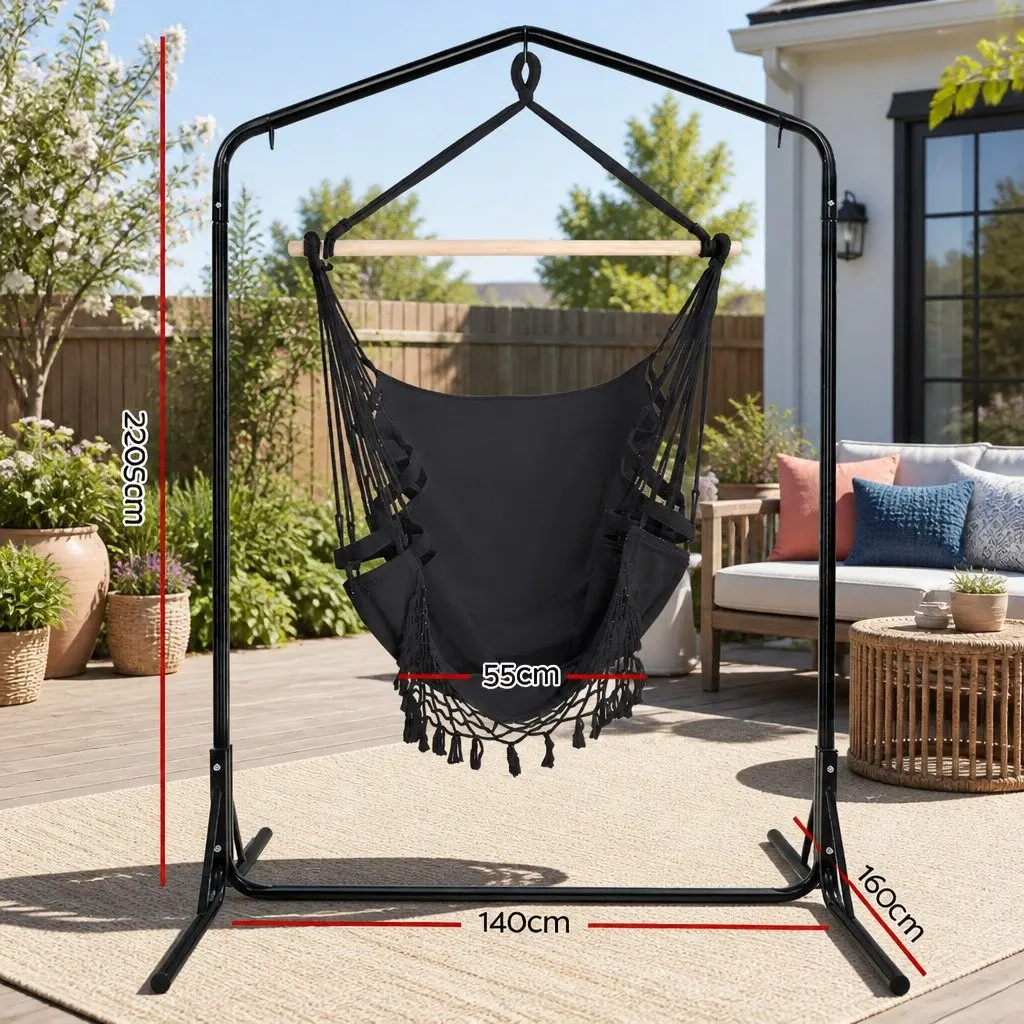 Hammock Chair Grey 150 x 90cm with Stand Powder-coated Steel 360° Rotation