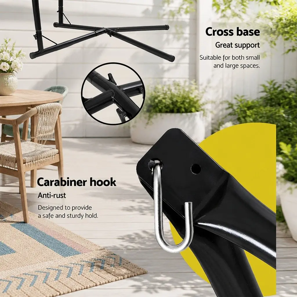 Hammock Chair with Steel Stand Hanging Outdoor Tassel Grey Relaxation Swing