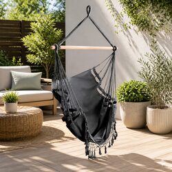 Hanging Hammock Chair Outdoor Swing Relaxation Patio Garden Seat Grey Tassel