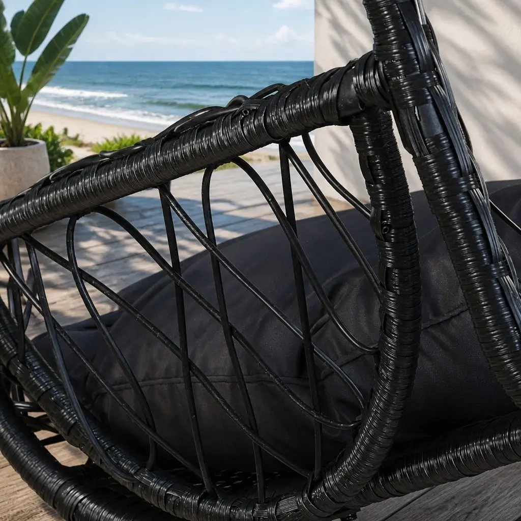 Hanging Egg Swing Chair with Stand Outdoor Wicker Pod Armrest Black