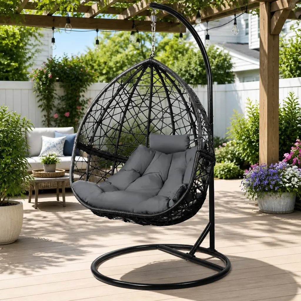 Hanging Egg Chair Pod Swing Outdoor Wicker Rattan Relaxation Seat with Stand