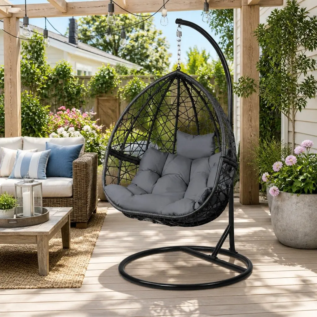 Hanging Egg Chair Pod Swing Outdoor Wicker Rattan Relaxation Seat with Stand