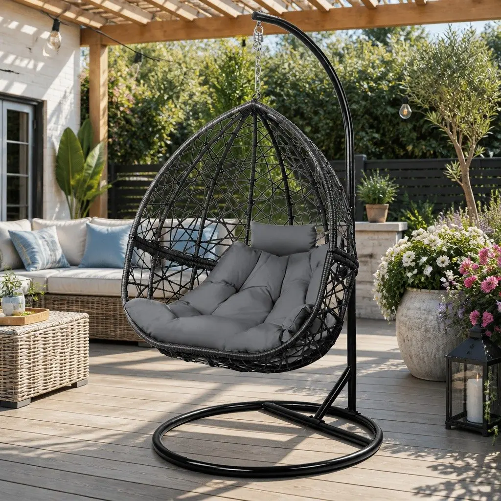 Hanging Egg Chair Pod Swing Outdoor Wicker Rattan Relaxation Seat with Stand
