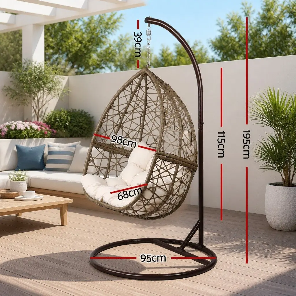 Hanging Egg Chair Outdoor Wicker Pod Swing Rattan Stand Cushion Latte Patio