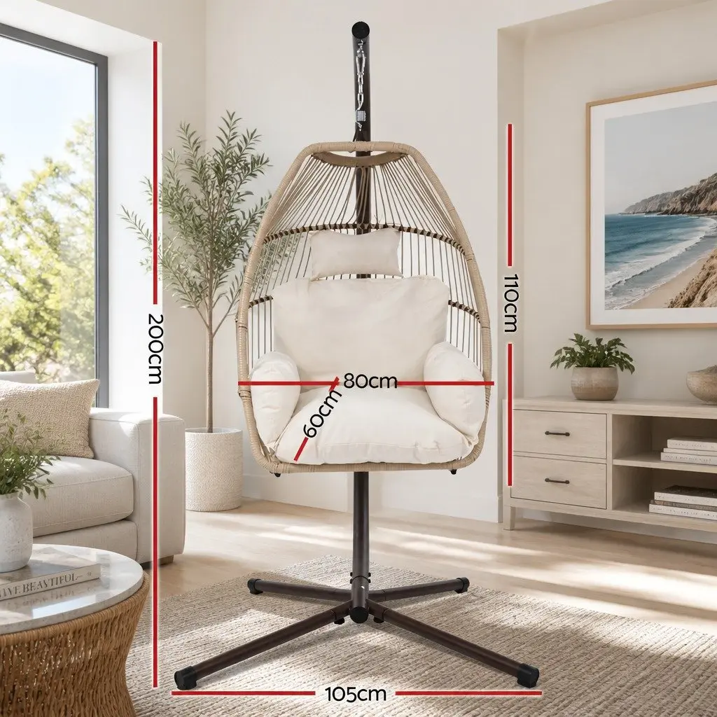 Hanging Egg Chair Pod Swing Wicker Rope Stand Rotating Outdoor Garden Patio