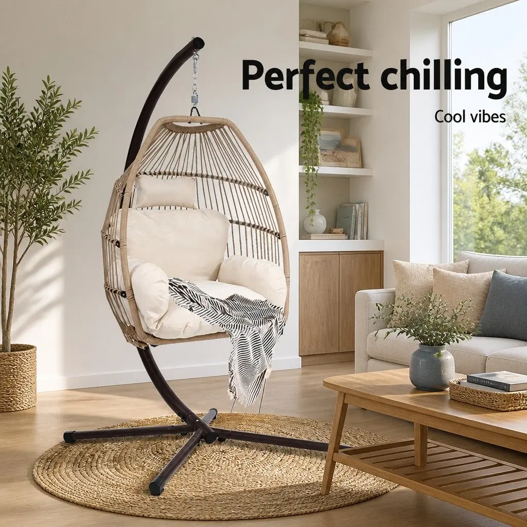 Hanging Egg Chair Pod Swing Wicker Rope Stand Rotating Outdoor Garden Patio