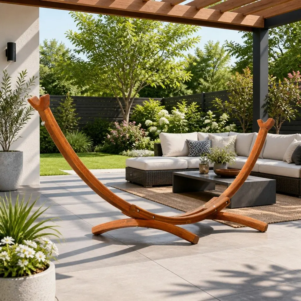 Hammock Bed Stand Oak 315cm Curved Wooden Frame Indoor Outdoor 2 Person