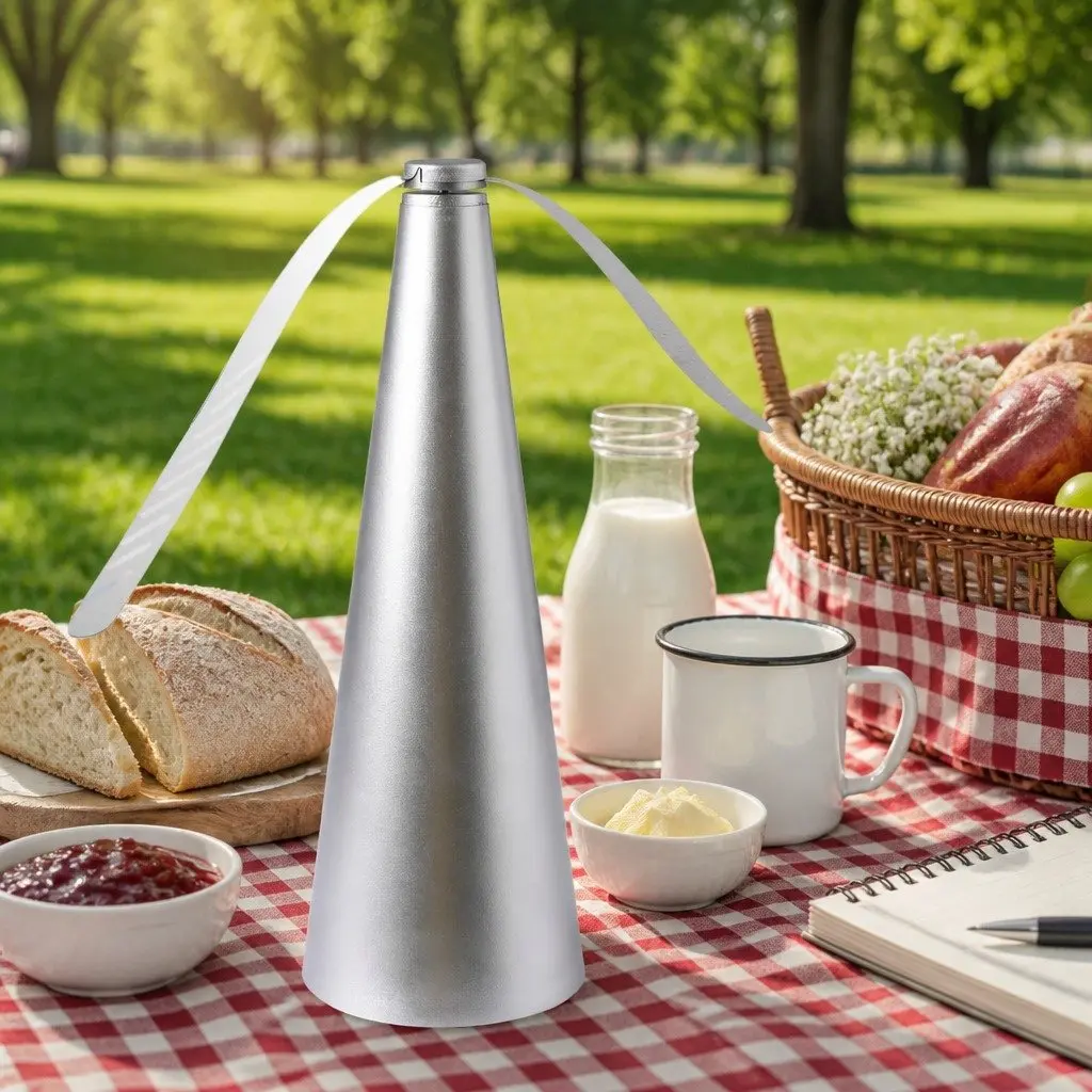 Fly Repellent Device Silver Portable Cordless Soft Blade Chemical Free Safe for Kitchen Garden