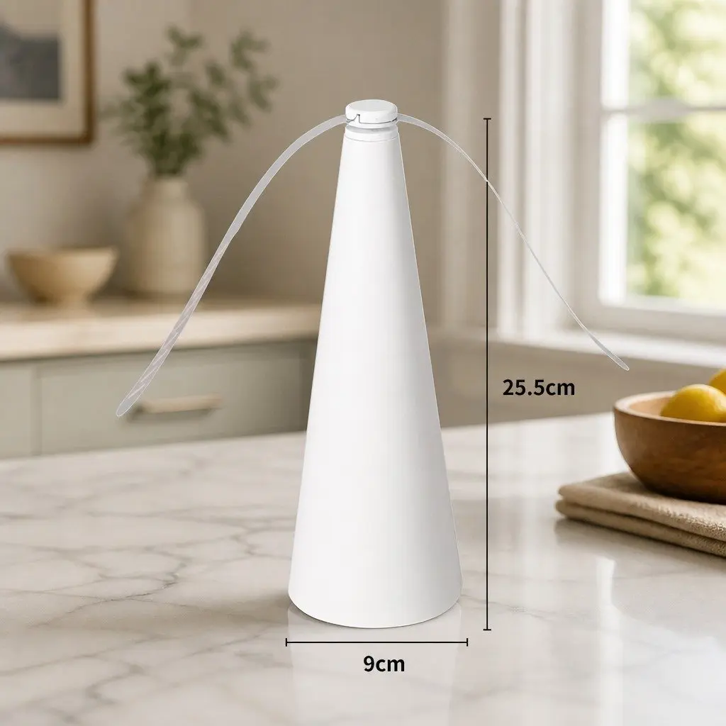 Fly Repellent Fan White Portable Cordless Battery Operated Soft Stop Blades
