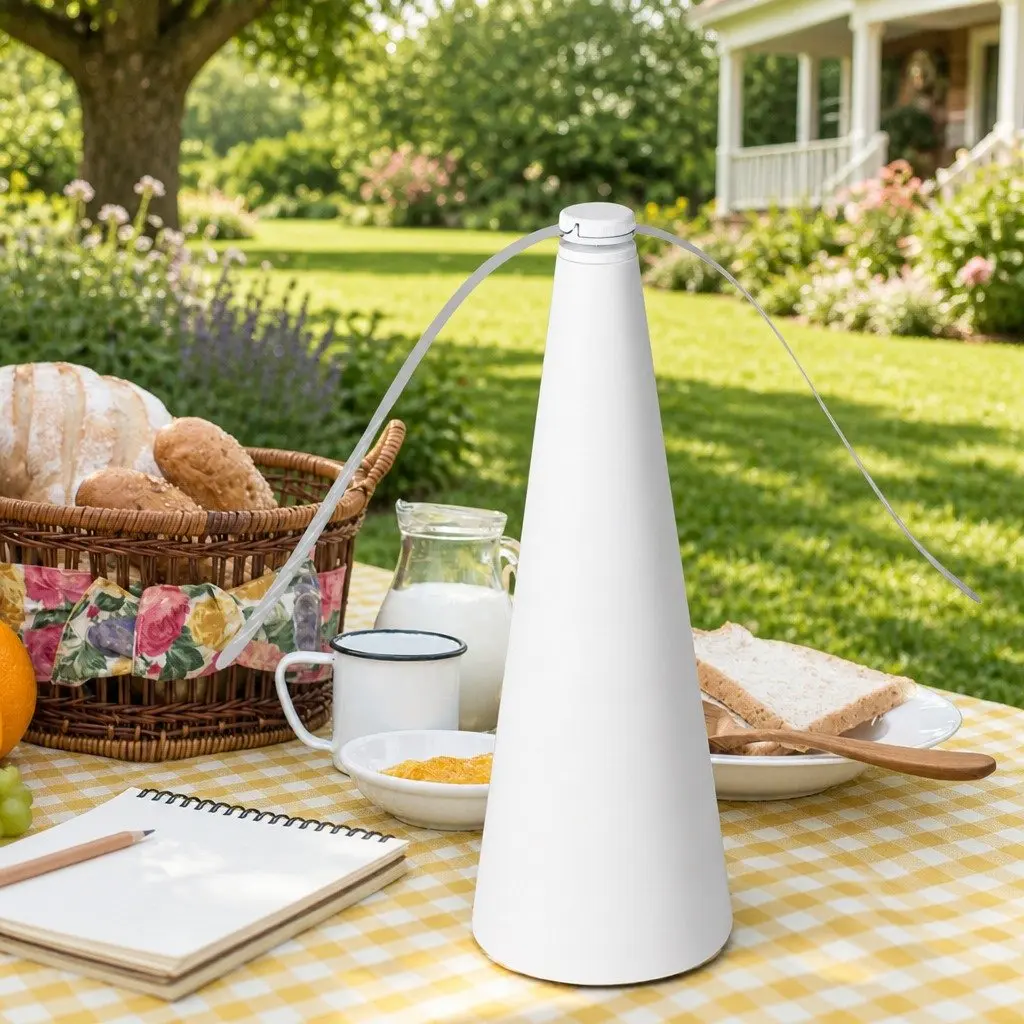 Fly Repellent Fan White Portable Cordless Battery Operated Soft Stop Blades