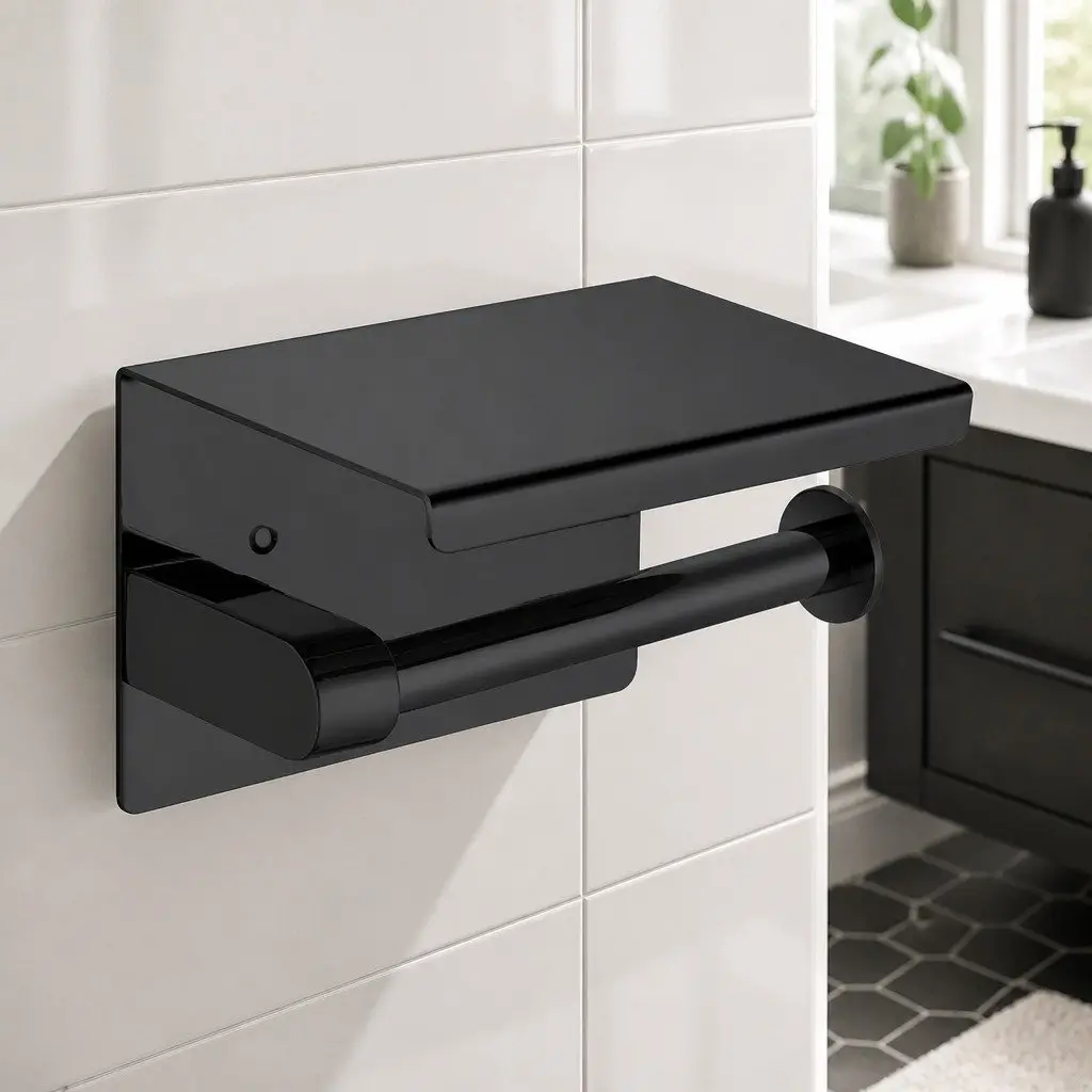 Toilet Paper Holder Wall Mount Roll Dispenser Bathroom Storage Black Tissue Rack