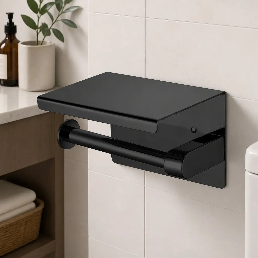 Toilet Paper Holder Wall Mount Roll Dispenser Bathroom Storage Black Tissue Rack