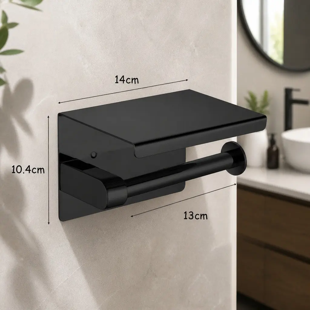 Toilet Paper Holder Wall Mount Roll Dispenser Bathroom Storage Black Tissue Rack