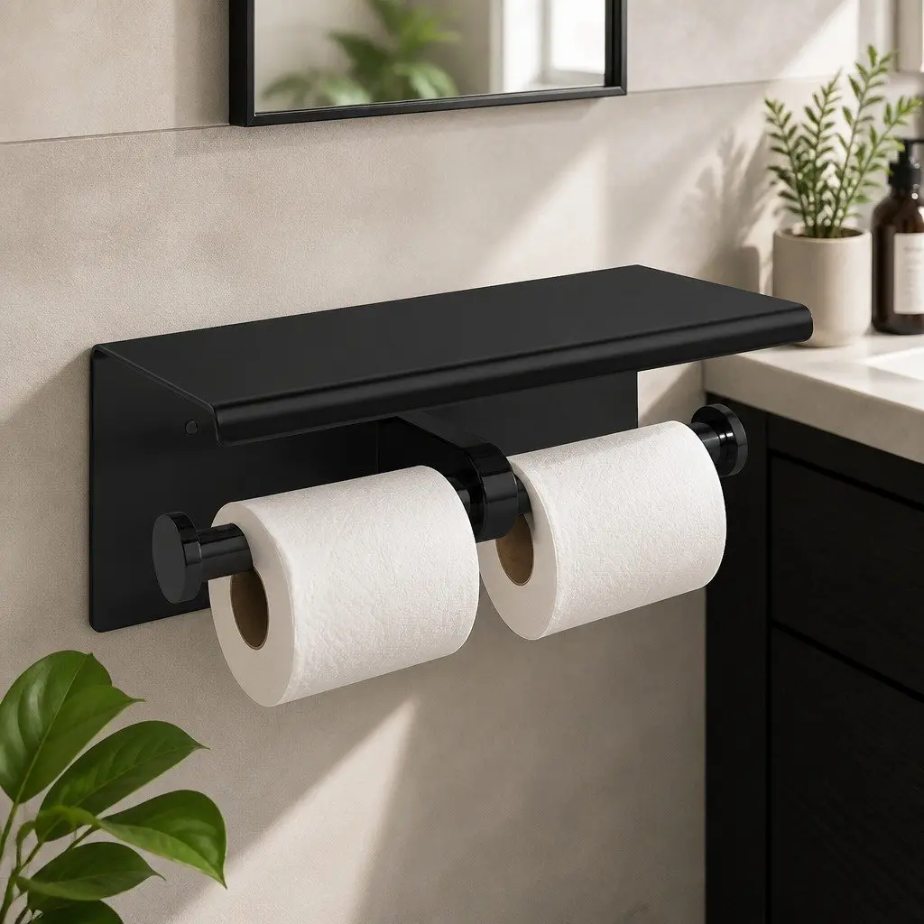 Toilet Paper Holder Double Roll Wall Mount Stainless Steel Bathroom Storage